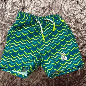 Psycho Bunny Blue and Green Chevron Swim Trunks